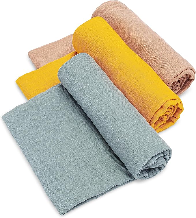 Parker Baby Co. Swaddle Blankets - Pack of 3 of 100% Cotton Muslin Swaddle Blankets for Baby Boys and Girls - Unisex/Gender Neutral - Dune Set