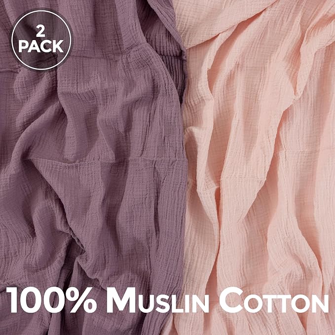 Dreamology Muslin Swaddle Blankets for Newborn,2 Pack,Cotton Blankets for Boys,Girls,100% Cotton,Soft and Breathable Baby Receiving Blankets Baby Boy,Girl, 44x44 Swaddle Blanket | Purple and Pink