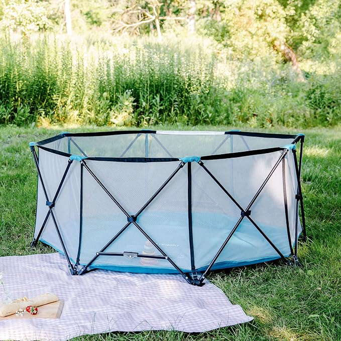 Regalo Safety My Play Deluxe Extra Large Baby Playpen & Portable Play Yard, Foldable 8-Panel Indoor Outdoor Playpen for Babies & Toddlers, Mesh Sides, Washable Nylon Bottom, 62", Aqua/Black