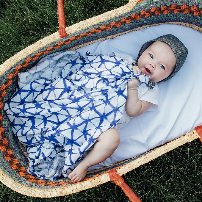 aden + anais Silky Soft Swaddle Blanket,100% Viscose from Bamboo Muslin Blankets for Girls & Boys, Baby Receiving Swaddles, Ideal Newborn & Infant Swaddling Set, 3 Pack, Indigo Shibori