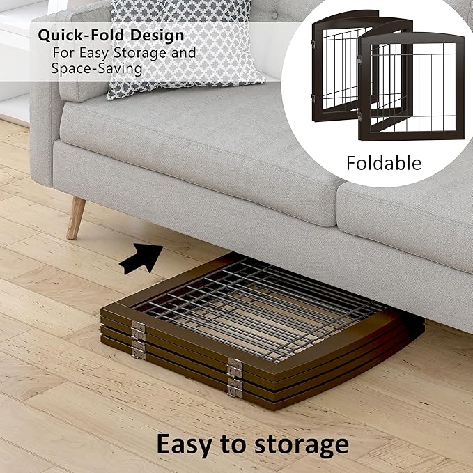 Dog Gate - 4 Panel Foldable Pet Gate Indoor for Doorways, House, Stairs, Freestanding Gate for Dogs - 80x24 -Inch Puppy Safety Fence by PAWLAND, Espresso