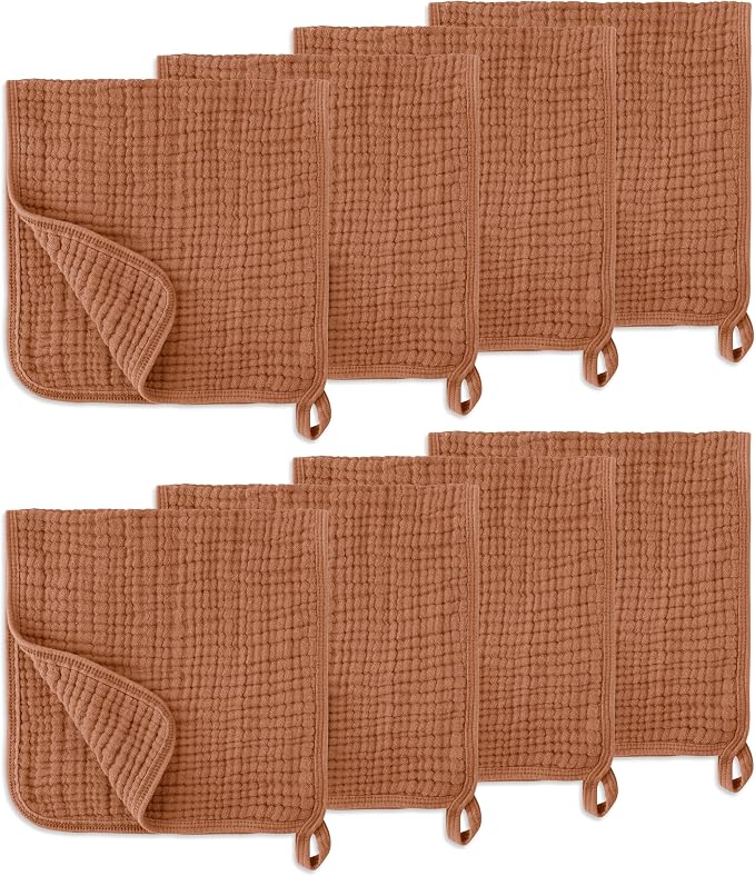 Muslin Burp Cloths, 20"x10"- Pack of 8, 6 Layers Super Soft Absorbent & Breathable 100% Cotton for Baby Drool and Messes, Burp Cloth Baby Boy and Burp Cloths Baby Girl