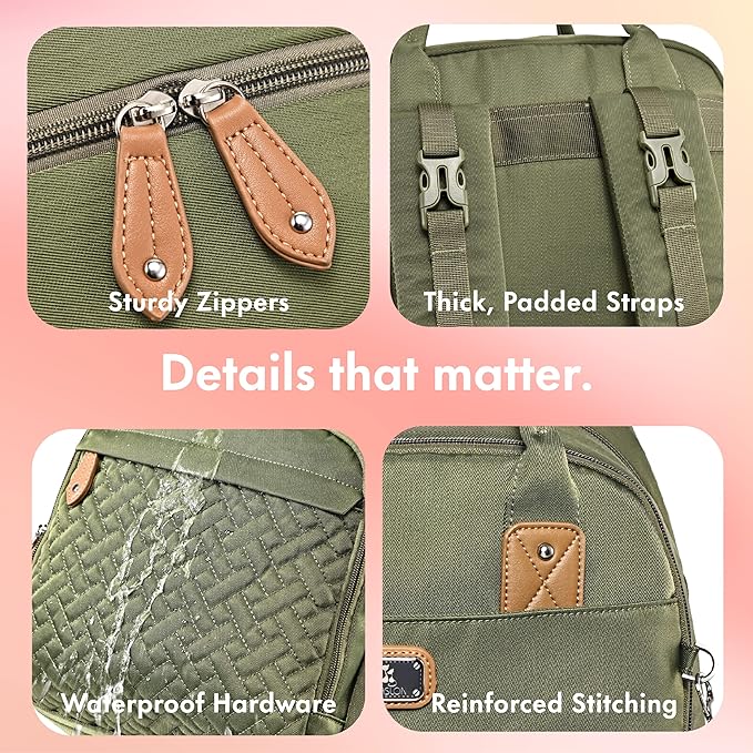 Dikaslon Diaper Bag Backpack with Portable Changing Pad, Pacifier Case and Stroller Straps, Large Unisex Baby Bags for Boys Girls, Multipurpose Travel Back Pack Moms Dads, Green