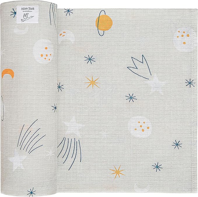 Gray Swaddle Cotton Muslin ??Soft and Breathable Receiving for Newborns, Gender Neutral for Girls & Boys, Planet Star Space Cosmic Galaxy Design