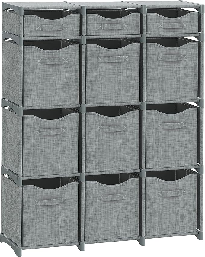 Cube Storage Organizer with 12 Storage Bins Included – Storage Cubes for Home Organization, Toy Storage, Office Storage, Living Room Storage, and General Storage Solution (Grey)
