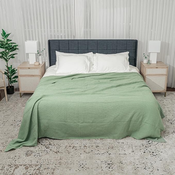 Comfy Cubs Waffle Blanket Twin, 90" x 66" - 100% Cotton Lightweight Breathable Bed Blanket - Soft Textured Thermal Weave for All Seasons – Decorative Cozy Layer for Couch, Sofa, or Bed - Sage
